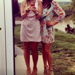 Green floral wrap mini dress